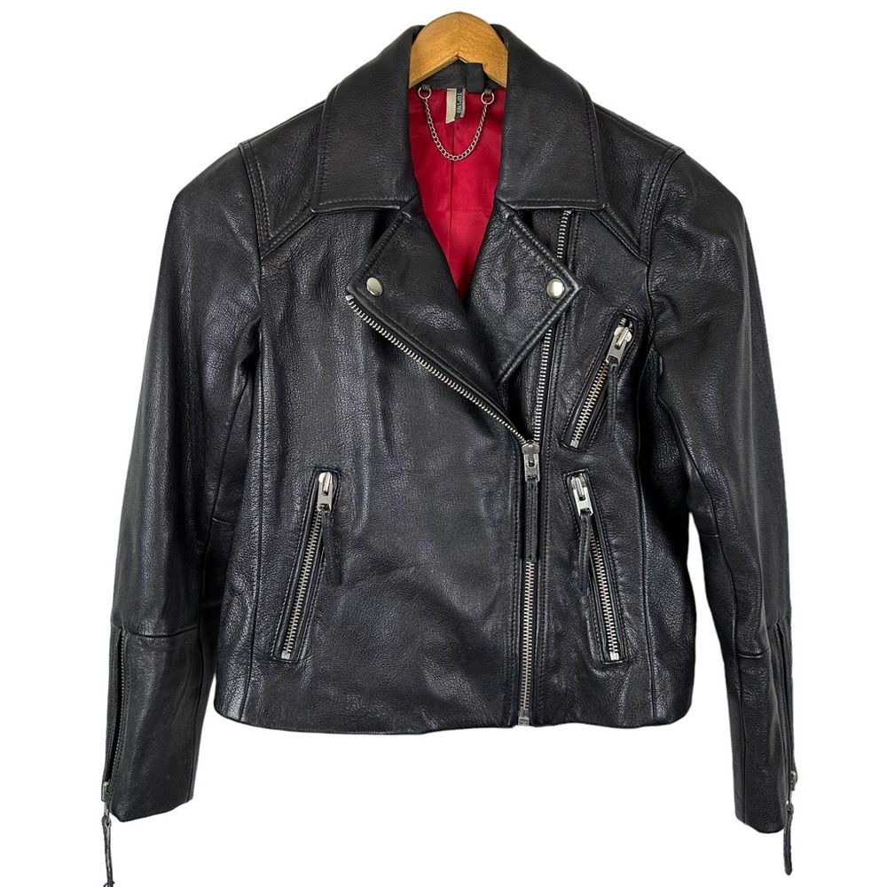 Topshop Rosemary Black Mack Goatskin Leather Moto Biker Jacket